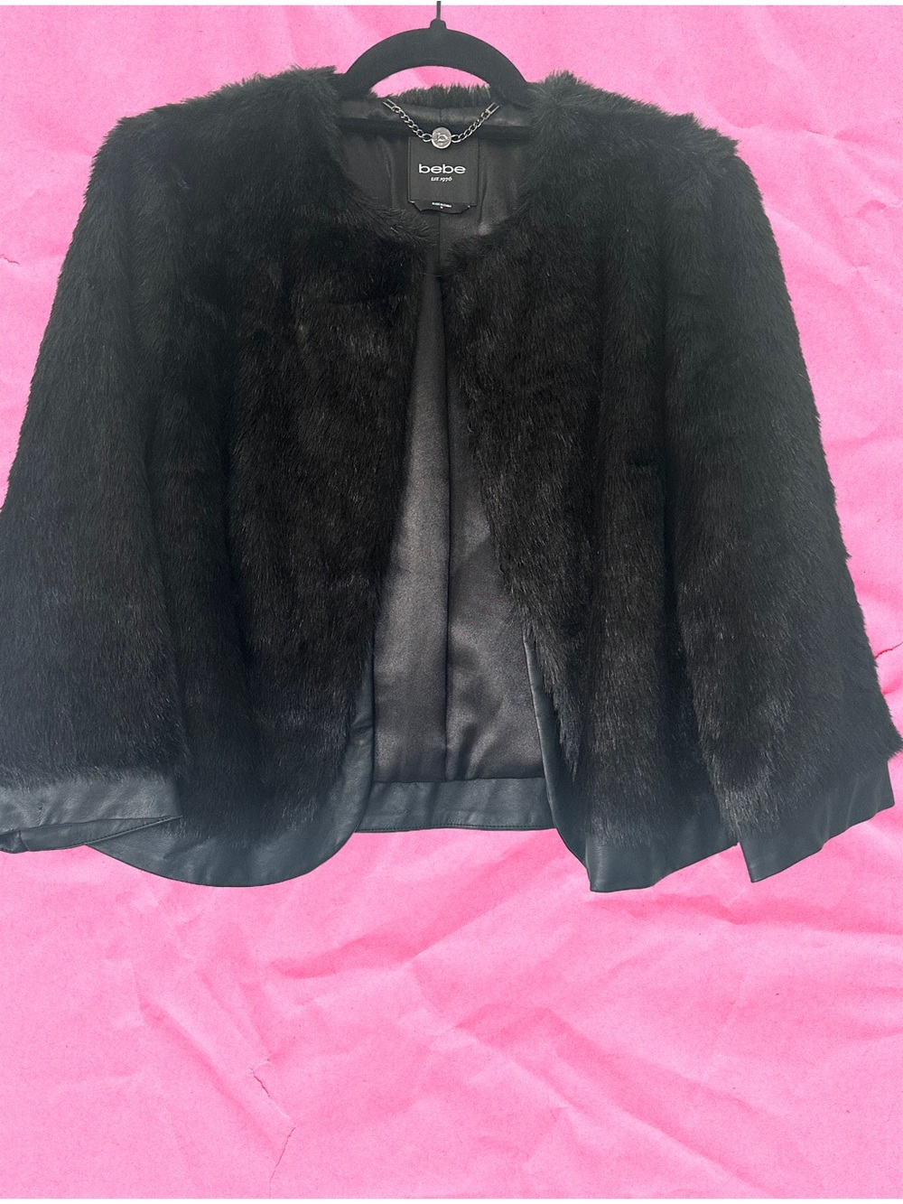 bebe Black Faux Fur Open-Front Teddy Jacket